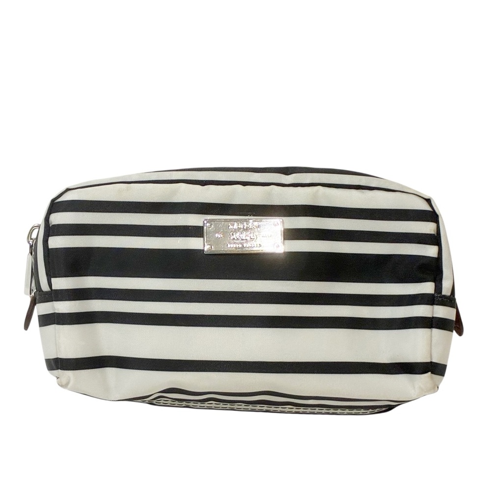 LAUREN RALPH LAUREN Striped Toiletry Pouch Bag Black White